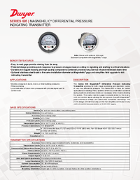 Thumbnail of document Data Sheet - 605 Magnehelic Differential Pressure Indicating Transmitter